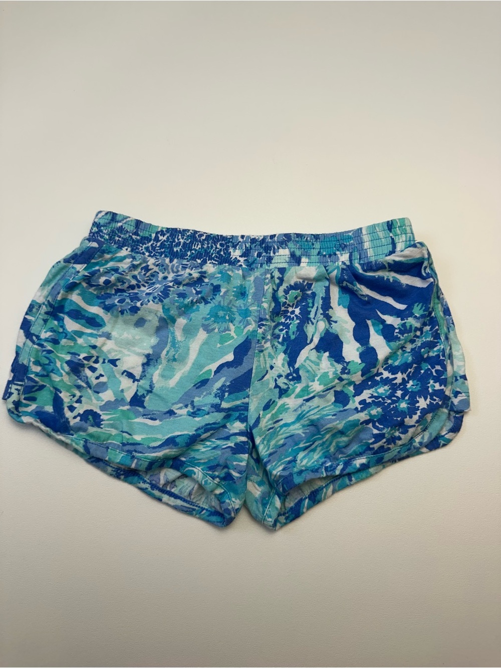 Lilly Pulitzer Aqua and Blue Abstract Floral Athletic Shorts